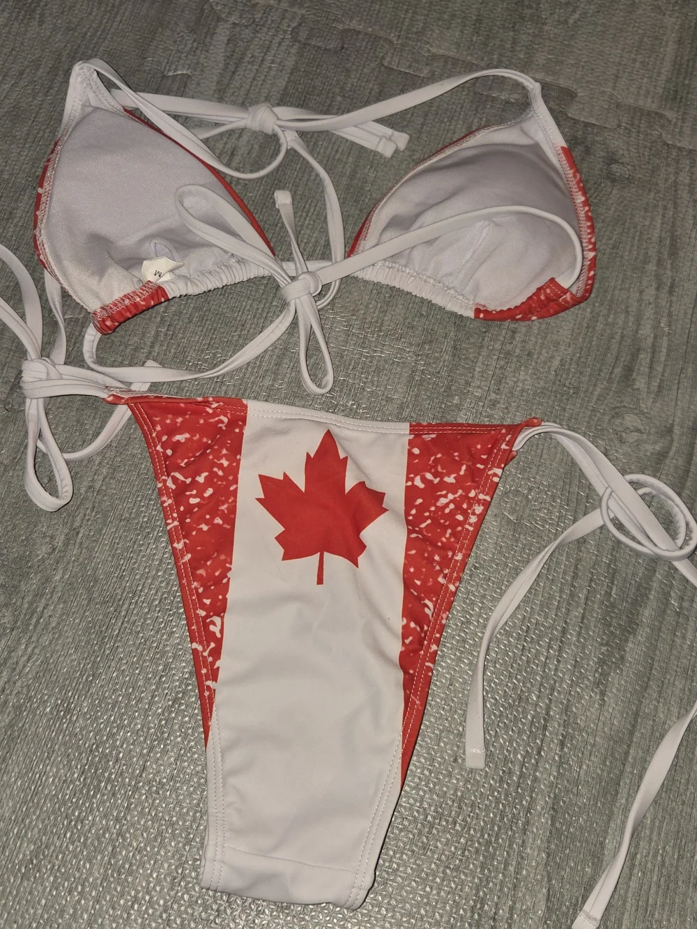 NWOT Red & White Canada Flag Triangle Bikini Top and Tie-Side Bottoms Size M